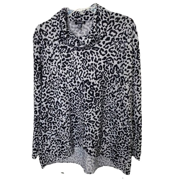 Jones New York Womens Cheetah Print High Low Turtleneck Sweater Size XL - Picture 1 of 8